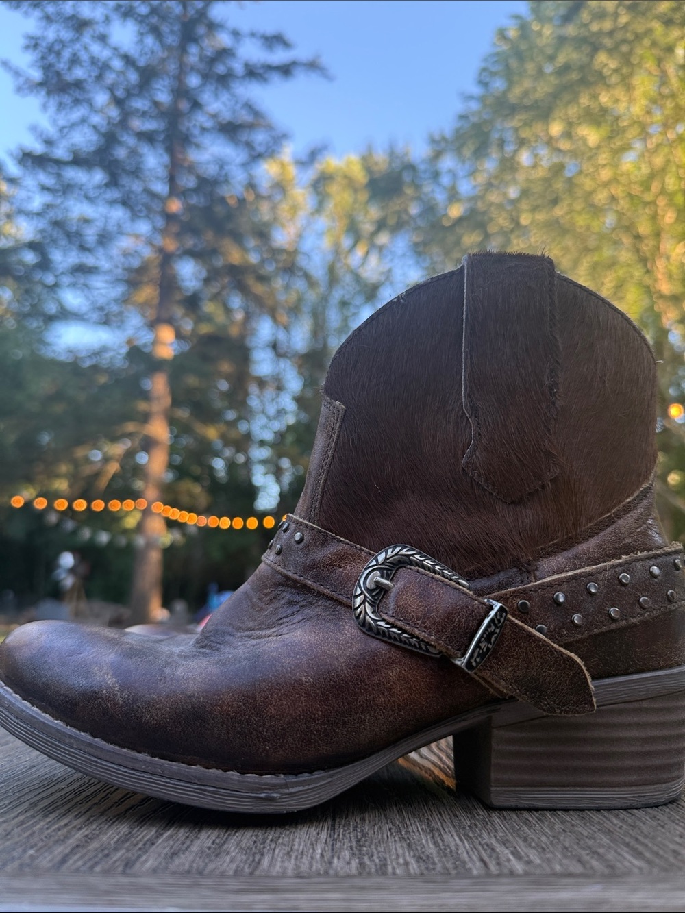Women’s Distressed Brown Western Ankle Booties with Buckle - Picture 6 of 8
